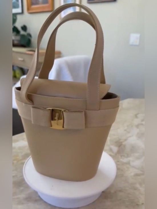 Salvatore Ferragamo Handbags - Salvatore Ferragamo Mini hand Bag Beige Gold, ribbon bow, Italian